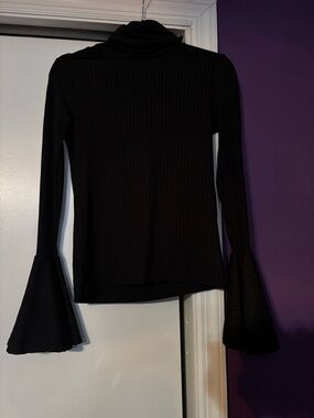 NastyGal Black Ribbed Turtleneck Top with Bell Sleeves